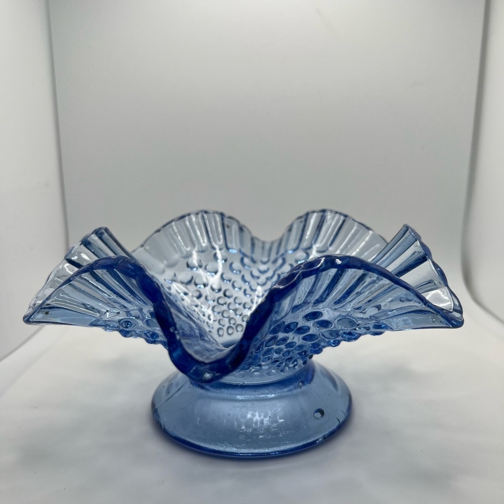 Vintage blue Hobnail Ruffle Candy Dish